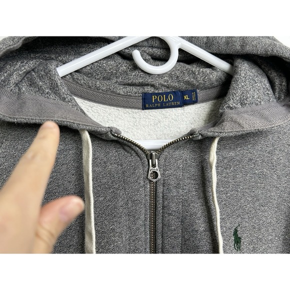 Polo Ralph Lauren Hoodie Men's XL Fleece Lined Full-Zip Heather Gray Green Logo - Picture 11 of 11